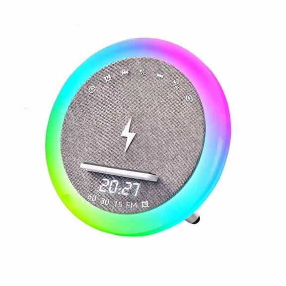 Portable Alarm Clock Bluetooth Speaker LED Light 15W Wireless Charging Loudspeaker White Noise Sleep Aid Music Player