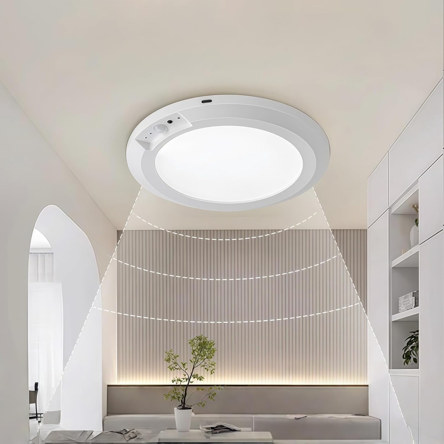 Rechargeable Motion Sensor Ceiling Light with Remote - Magnetic Wireless Ceiling Light Battery Power,3 Colors Magnetic Wireless Pot Lights Ceiling for Closet Shower Pantry Shed Hallway (2PCS)