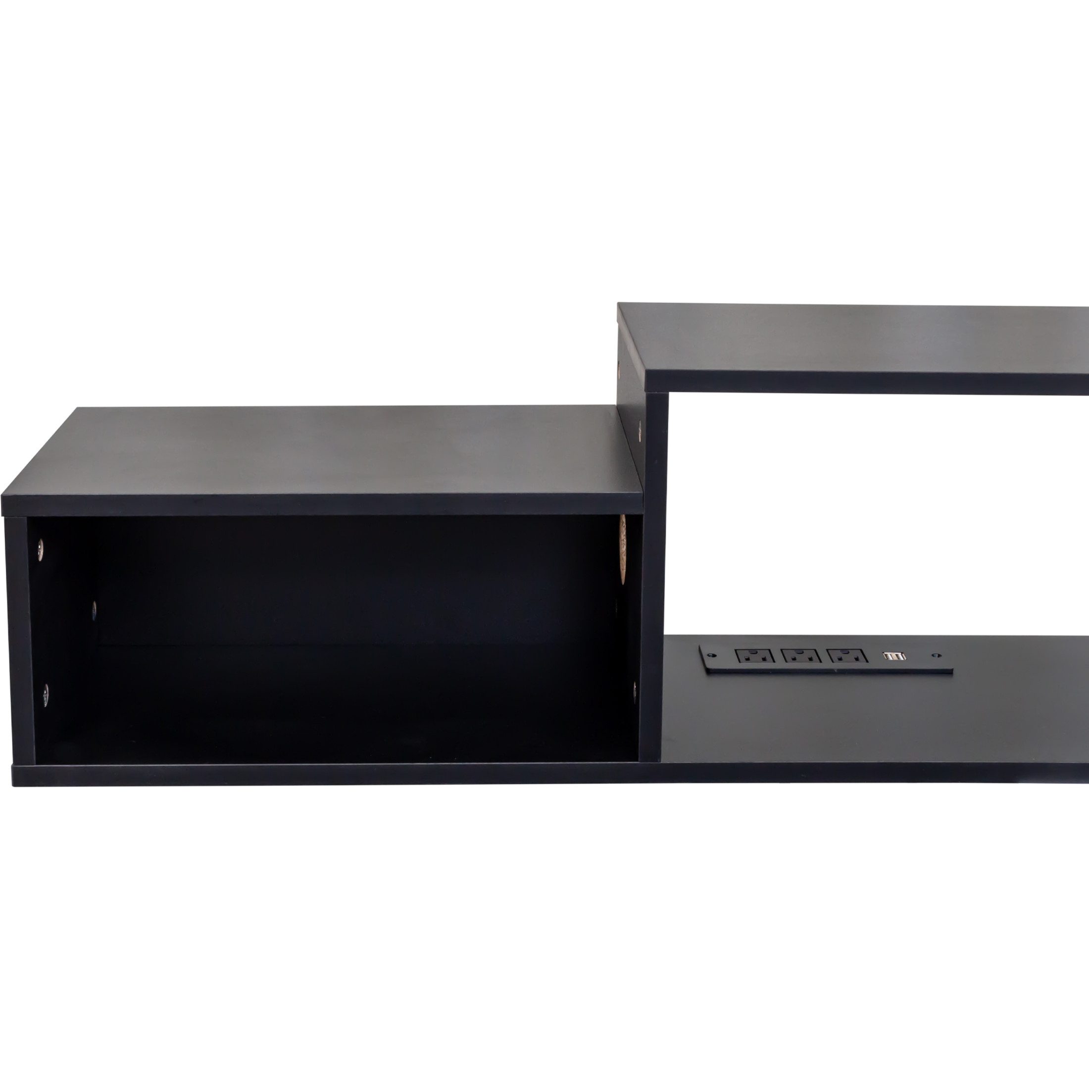 Noble House Brynn 65.35" Floating TV Stand, 20-Color LED with Remote, Charging Station, Wall-Mounted Shelf, Black