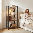thumbnail image 2 of Atilioo 4 Tiers Bookcase, Wood Bookshelf Tall Display Shelves Storage Organizer for Bedroom, Living Room & Home Office, Brown, 2 of 9