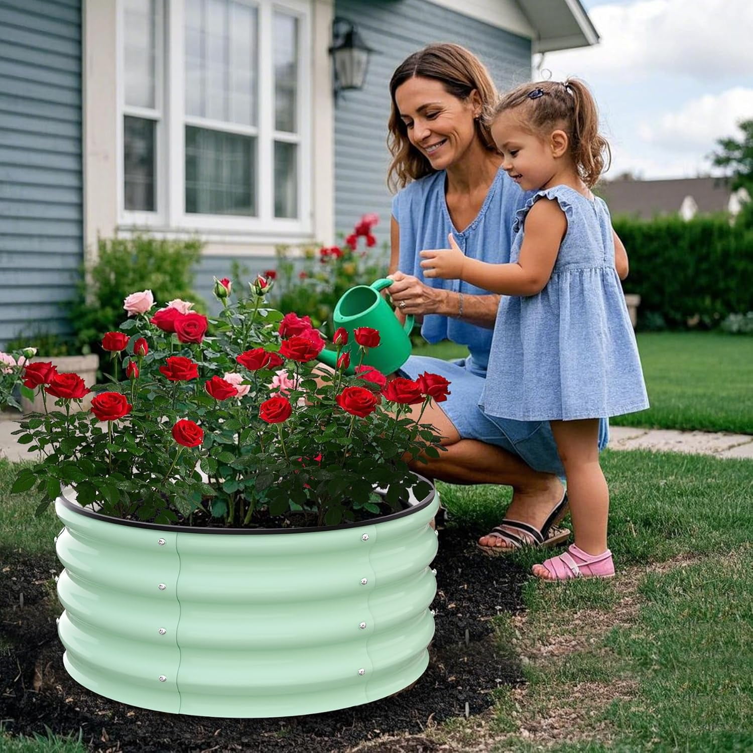 EastVita Raised Garden Beds Outdoor,2 Pack 2x2x1 FT Galvanized Raised Garden Bed for Gardening, Round Metal Planter Box for Planting Plants Vegetables and Flower