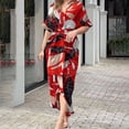 thumbnail image 2 of Ruyang Summer Dresses for Women Women Elegant Floral Print High Waist Stand Collar Short Sleeve Shirt Dress Long Dresses for Women Casual, 2 of 5