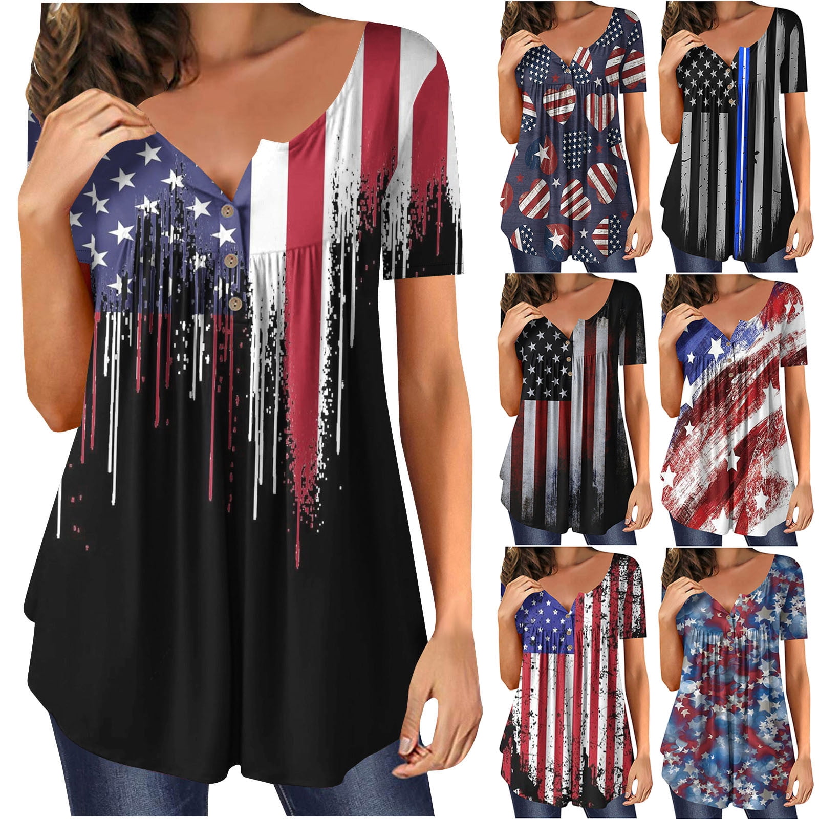 Womens Summer Tops, 4th Fourth of July Patriotic USA American Flag Star
