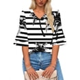 thumbnail image 7 of DeHolifer T-Shirts for Women V-Neck Camouflage Printed Ruffle Short Sleeve Summer Trendy Beach Lightweight Casual Tops White S, 7 of 7