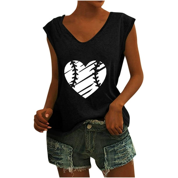 Camisetas sin mangas con cuello en V de verano para mujer, camisetas de manga corta con estampado de amor Retro OAVQHLG3B Store lin121212