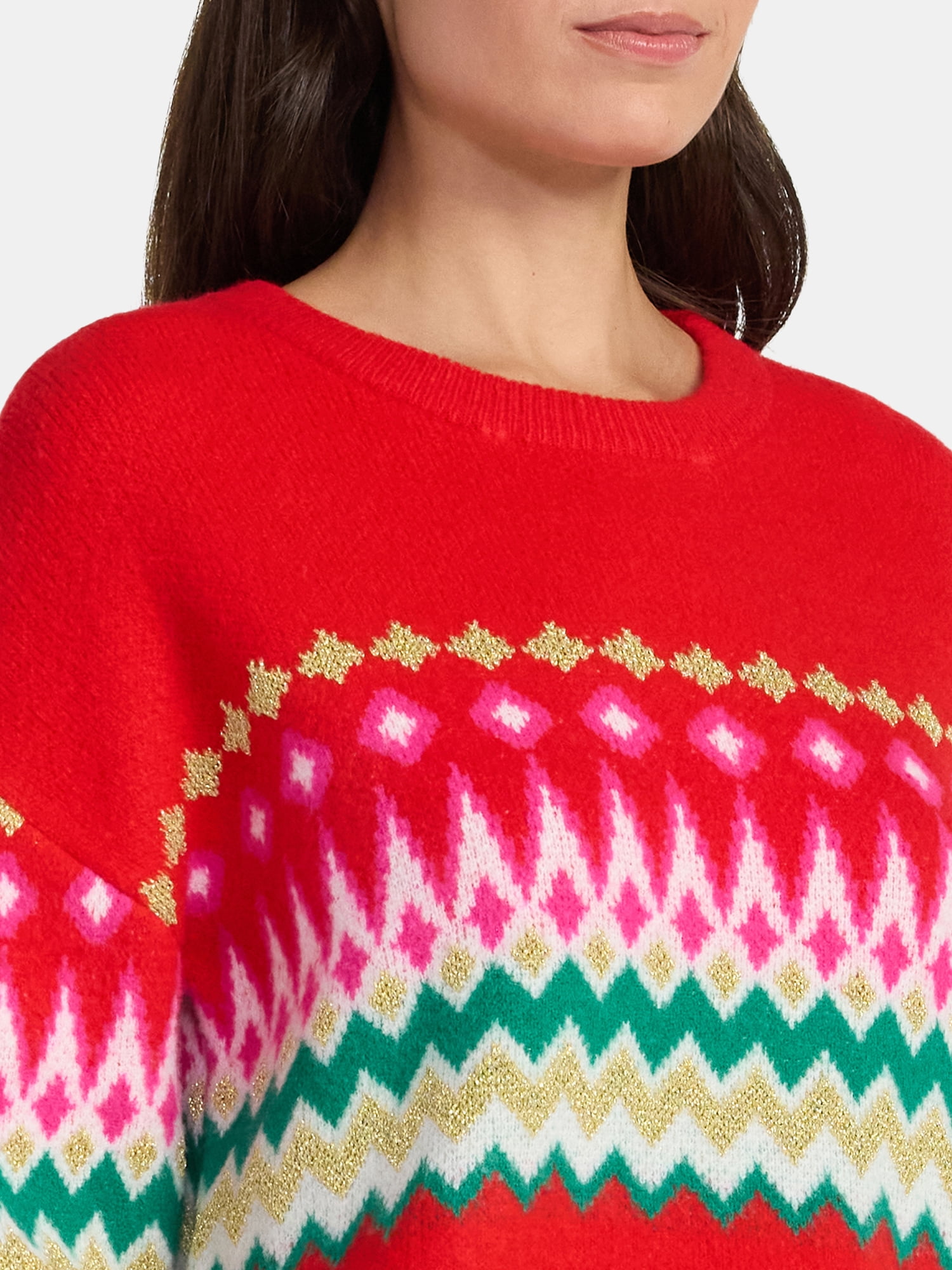 99 Jane Street Women's and Women's Plus Fair Isle Pullover Sweater, Midweight, Sizes XS-4X