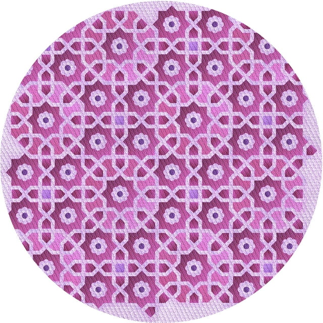 Ahgly Tapis Rond Lavable en Machine Intérieur Transitionnel Fleur Rose, 3 Pieds Rond