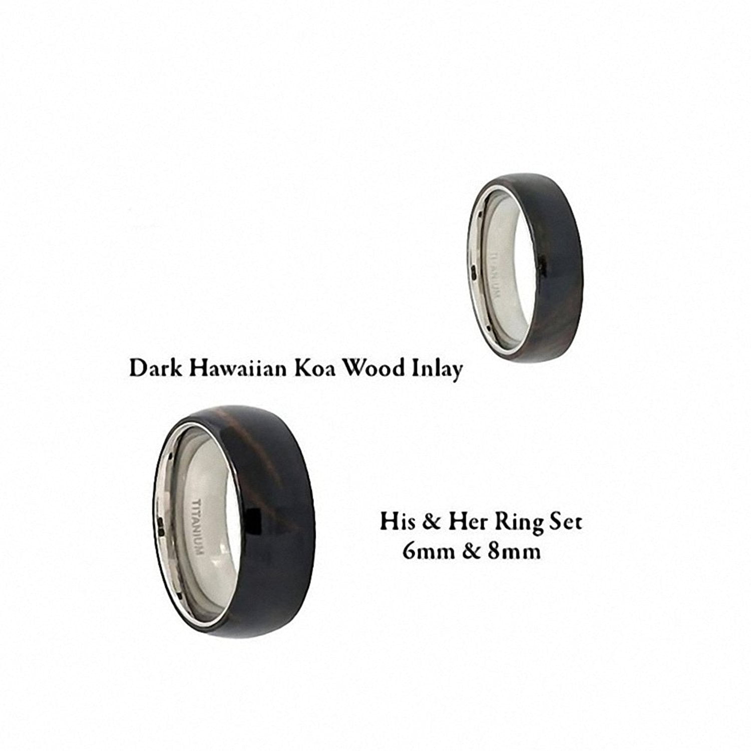 6mm Men's or Ladies Titanium Dark Hawaiian Koa Wood Inlay Wedding Band Ring 