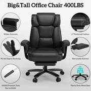 Ninecer High Back Executive Office Chair, Big and Tall PU Leather Office Chair, Heavy Duty Computer Desk Chair, Reclining Office Chair with Footrest 400lbs, Black