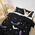 thumbnail image 2 of Homewish Cute Cartoon Purple Bat Bedding for Kids, Mystic Sky Star Moon Duvet Cover Full, Black Reversible, 3 Pieces, 1 Duvet Cover and 2 Pillowcases, 2 of 6