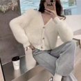 thumbnail image 4 of Suéter de terciopelo de visón glutinoso suave, abrigo de mujer, otoño e invierno, cárdigan de punto con cuello en V, prenda exterior corta, top suave de estilo occidental, 4 of 6