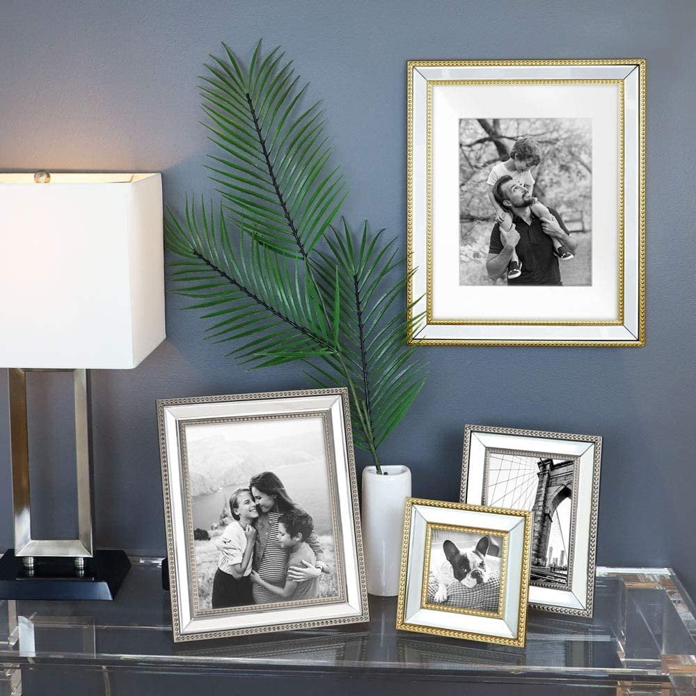 Isaac Jacobs 8x10 Gold Mirror Bead Picture Frame - Classic Mirrored Frame with Dotted Border Made for Wall Display, Tabletop, Photo Gallery and Wall Art