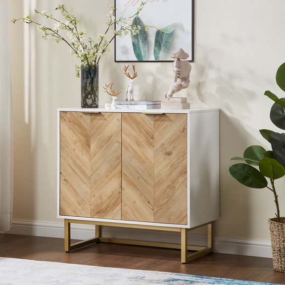Entryway Storage Cabinet,White And Gold Storage Cabinet With 2 Doors Modern Sideboard Cabinet With Storage Cabinet For Living Room Dining Room Entryway