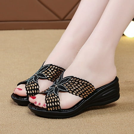 

Sawvnm Fashion Women Casual Round Head Comfy Slippers Rhinestone Beach Casual Slipsole Shoes on Clearance