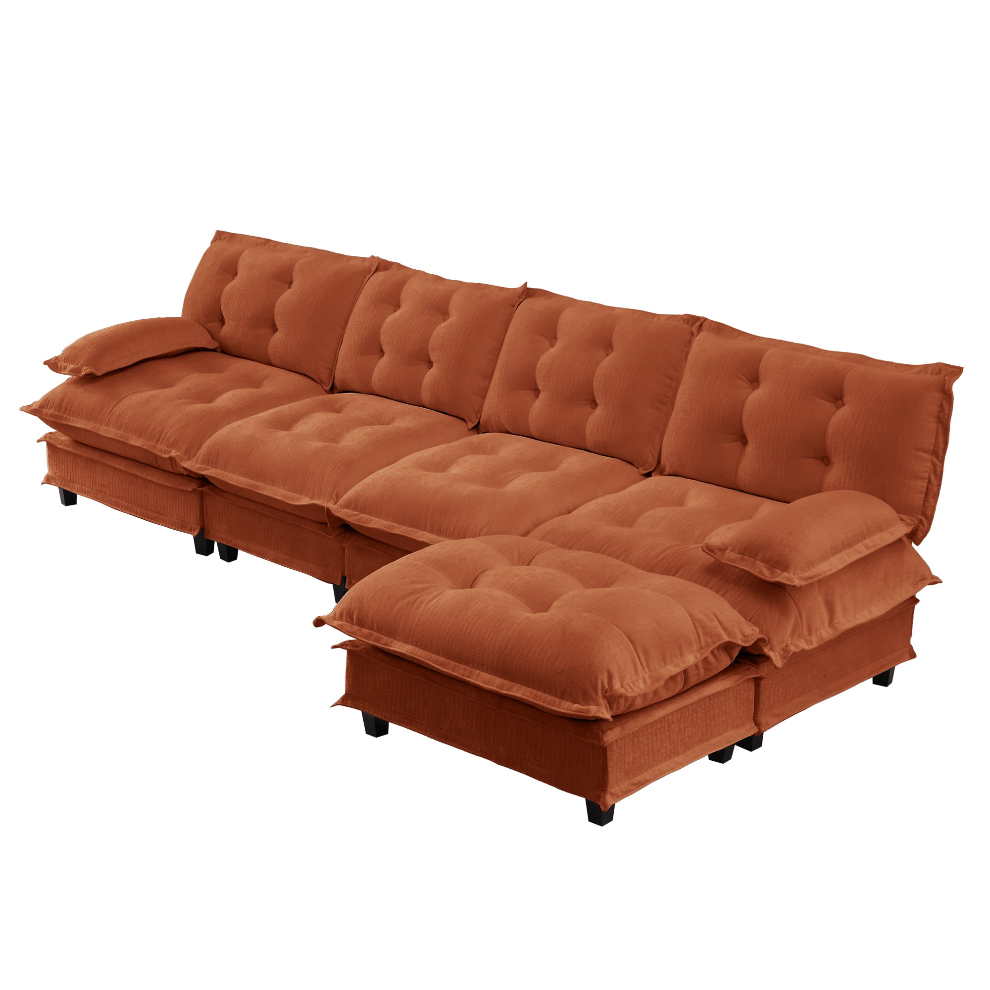 AISWORD 138" L-Shaped Modular Sectional Cloud Sofa with Ottoman, Chenille Fabric Deep Seat Couch with Lattice Decored Cushions