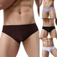 thumbnail image 2 of harmtty Sexy Men's Underwear Solid Color Mid Rise Ice Silk Briefs Elastic Underpants,Coffee, 2 of 8