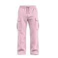 thumbnail image 2 of BXJX Boys Cargo Pants, Fall Casual Elastic Waist Multi Pocket Waffle Knit Trousers Pink Size 9-10 T, 2 of 8