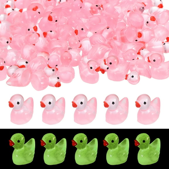 Luminous Mini Resin Ducks, Cute Glow in the Dark Tiny Ducks to Hide Miniature Figures Bulk Perfect for Dollhouse & Micro Fairy Garden & Landscape(Pink, 60pcs)