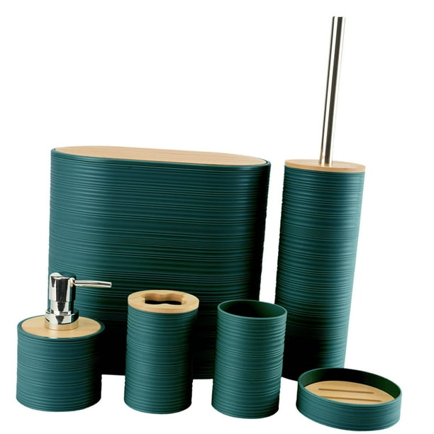 Juego de 6 accesorios de baño, cepillo de inodoro, decoración, regalo de inauguración de la casa, baño Verde