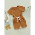 thumbnail image 4 of Baby 2Pcs Summer Outfits, 6 12 18 24M 3T Short Sleeve Waffle Knit T-Shirt + Knot Front Shorts Set, 4 of 10