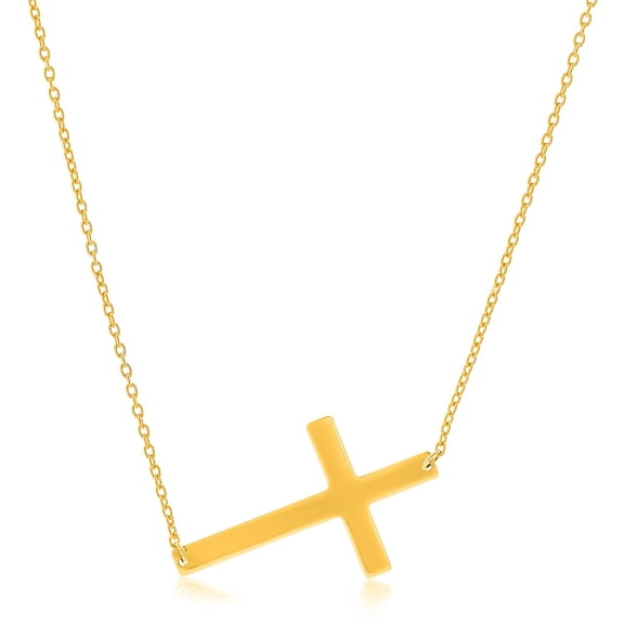 14k Yellow Gold Plain Cross Motif Necklace 18 in