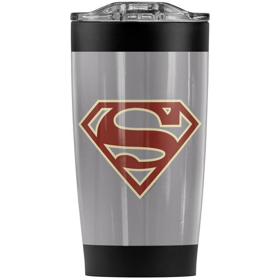 Superman Crimson & Cream Logo Shield Stainless Steel Tumbler 20 oz Coffee Travel Mug/Cup, Vacuum Insulated & Double Wall with Leakproof Sliding Lid | Great for Hot Drinks and Cold Beverages