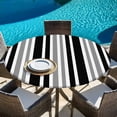 thumbnail image 6 of Black Grey Stripe Round Tablecloth, Fitted Table Cover with Elastic for 45"-54" Round Tables, Farmhouse Minimalist Striped Table Cloth Outdoor Indoor Dinning Party Waterproof Tablecloths, 6 of 7