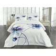 thumbnail image 3 of Ambesonne Floral Quilted Bedspread Set 3 Pcs, Retro Flowers Watercolor, Queen Size, White Purple Blue, 3 of 5