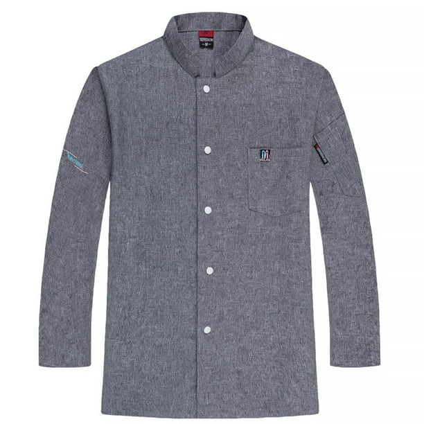 CHEF UNIFORM Uniform Cocina de manga larga Delantal con bolsillos delanteros Buttercher Professional Home Supplies Sweat Bands for Grill Restaurant Grey L AweSitey LF000324-14