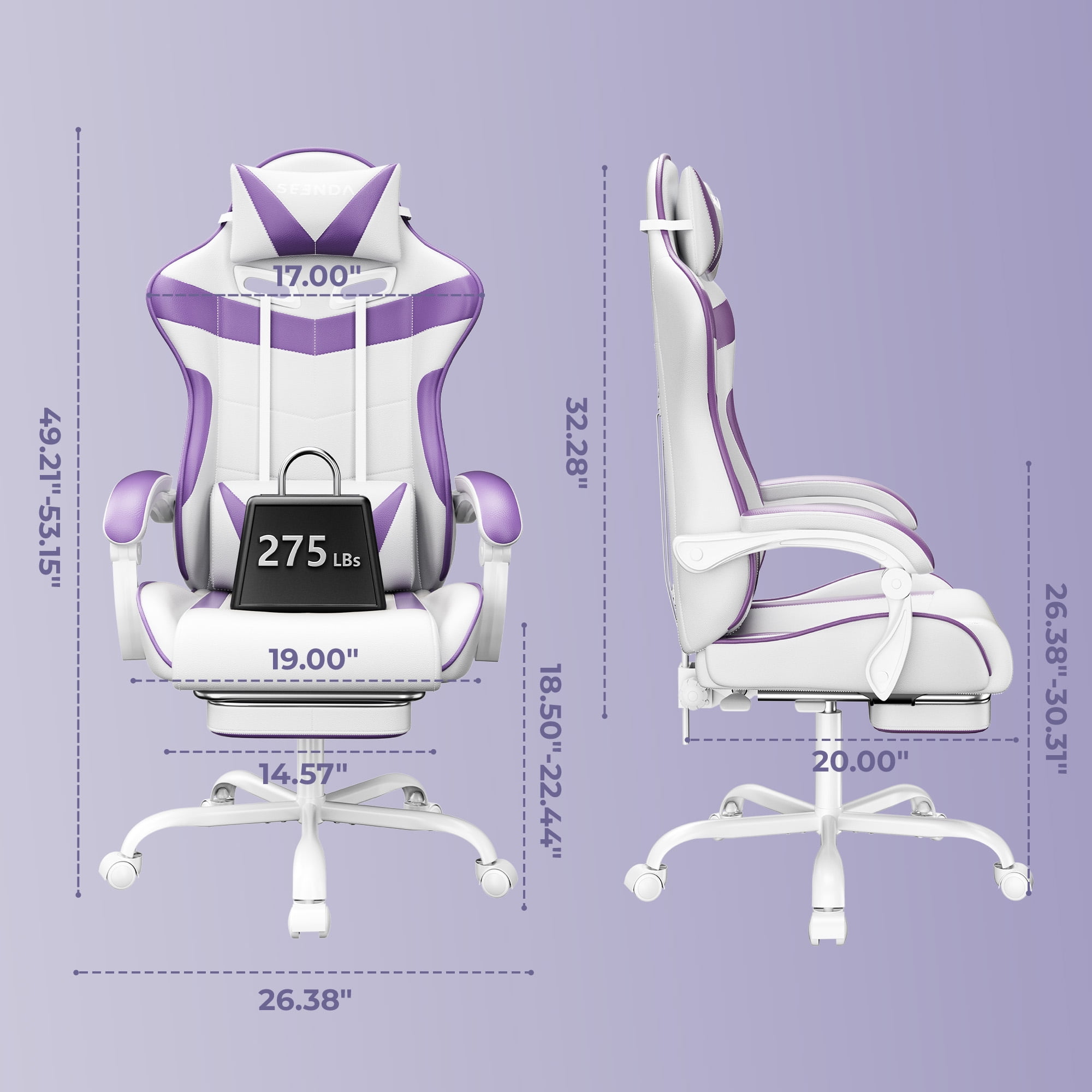 Gaming Chair, Seenda Video Game Chair with Footrest and Lumbar Support, Ergonomic Computer Chair Height Adjustable with Swivel Seat and Headrest