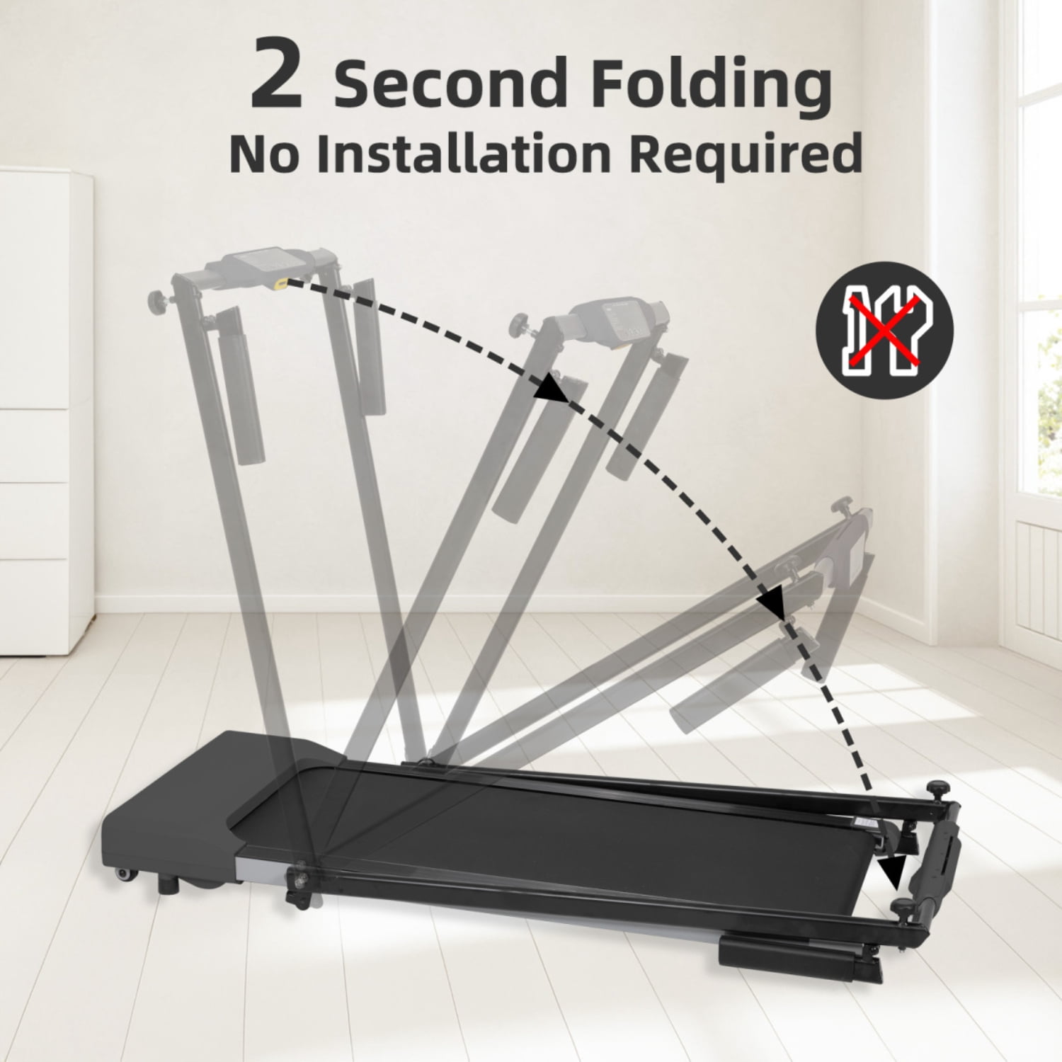 Home Treadmill for Walking & Running, Up to 7.5 MPH, LED Display, Portable Treadmill with Wheels, Compact Design
