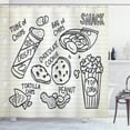 thumbnail image 1 of Cookie Shower Curtain, Typography on Scratch Paper Crispy Chocolate Bag of Chips, Fabric Bathroom Set with Hooks, 69"W X 75"L Long, Dark Blue Grey Pale Blue and Beige, by Ambesonne, 1 of 3