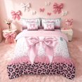 thumbnail image 3 of Homewish Pink Bowknot Twin Bedding for Princess Girls, Glitter Cheetah Print Bedding Comforter Set, Pink Reversible, 7 Pieces, 3 of 7