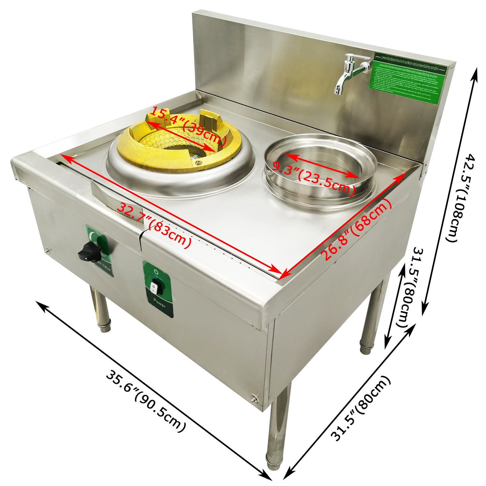 15.4" LPG and Natural Gas Chamber Single Burner Open Style Commercial Gas Wok Gas Stove With Baffle and Water Basin