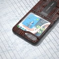 thumbnail image 4 of Funda de cuero genuino con textura Mahjong y soporte para Samsung Galaxy Z Flip5 (azul), 4 of 5