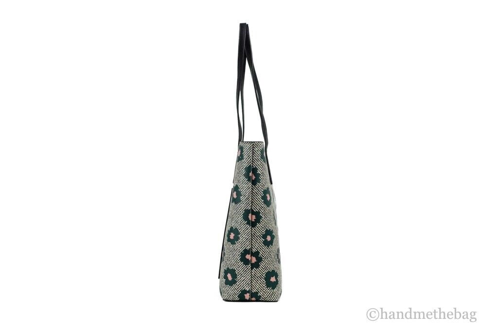 Kate Spade New York Women's Saffiano Pvc Herringbone Floral Shoulder Tote Handbag (Peacock Sapphire Multi)