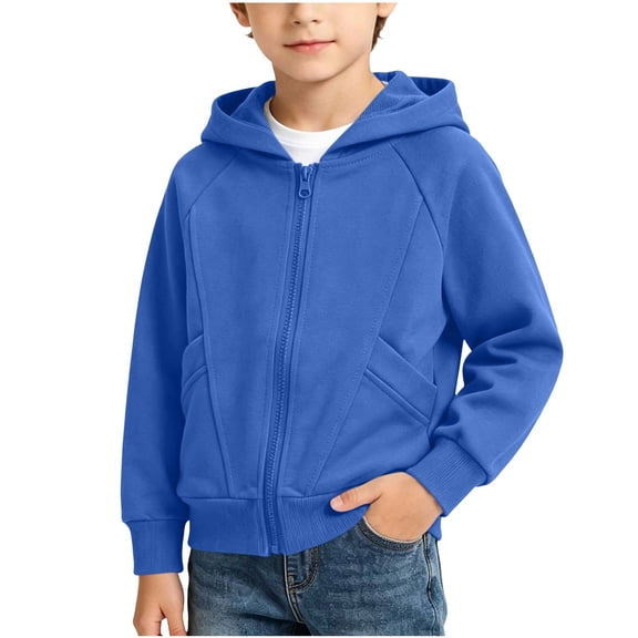 CYRBOKO Boys Zip Up Hoodies, Fall Long Sleeve Casual Lightweight Kids Sweatshirts Outerwear with Pockets Blue Size 8 T