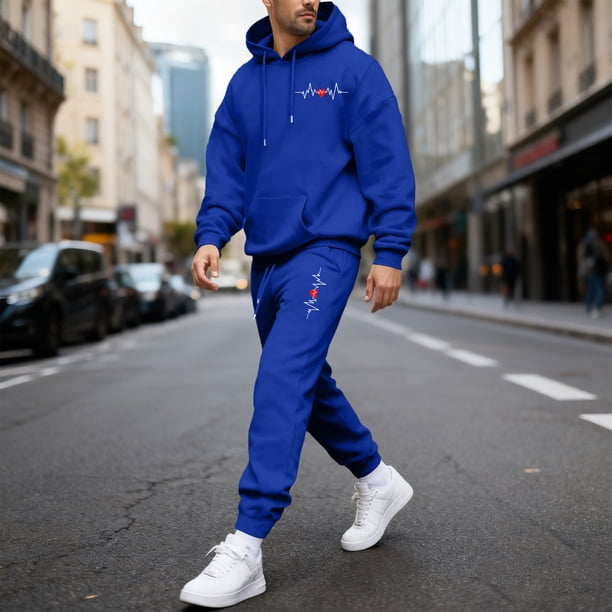 Ceisia Men's Loose Fit ECG Print Hooded Sweatshirt & Jogger Set - Warm Stretch Casual Two-Piece Tracksuit Gifts