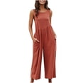 thumbnail image 2 of Gaecuw Womens Jumpsuits Casual Dressy Sleeveless Cold Shoulder Overall Square Neck Band Collar Solid Onesie One Piece Outfits Loose Baggy Long Pants High Waisted Wide Leg Summer Romper Calf Length, 2 of 7