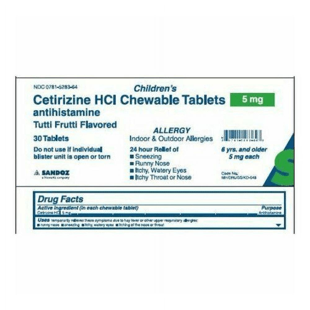 Children's Chewable Cetirizine Tablets, 5mg, 30 Count