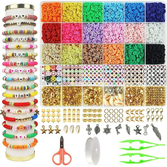 Clay Beads Bracelet Making Kit, Earth-Toned Colors Clay Beads and Letter Beads with Bead Spinner, Friendship Bracelet Making Kit for Adults, Gift for Bead Lovers, Style 1