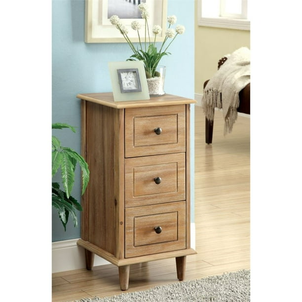 Furniture of America Zimmer 3 Drawer End Table in Natural Wood