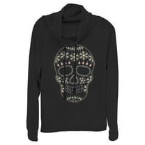 Junior's Lost Gods Halloween Sugar Skull Cowl Neck Sweatshirt Black Small