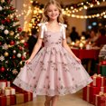 thumbnail image 4 of Girls Embroidered Tulle Dress Tie Strap Floral Ruffle Aline Dress Sleeveless Formal Birthday Party Dresses Pink, Size 5-6, 4 of 6