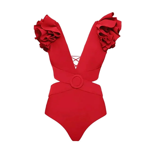 MDUKONU Women's Plus Size Full Coverage One Piece Ruched Swimsuit Red M