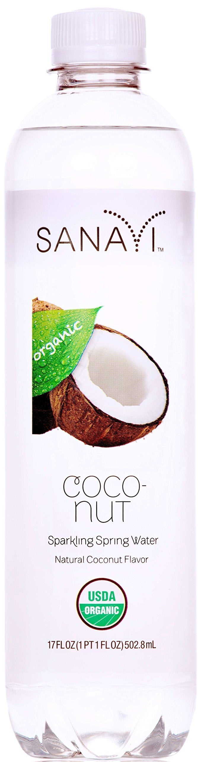 Sanavi Organic Sparkling Spring Water, Coconut, 17 fl. oz, 12 Count