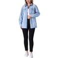 thumbnail image 2 of Chaqueta de mezclilla de manga larga con botones y bolsillos para mujer, estilo oversized, con dobladillo deshilachado, talla XL, color azul claro, 2 of 6