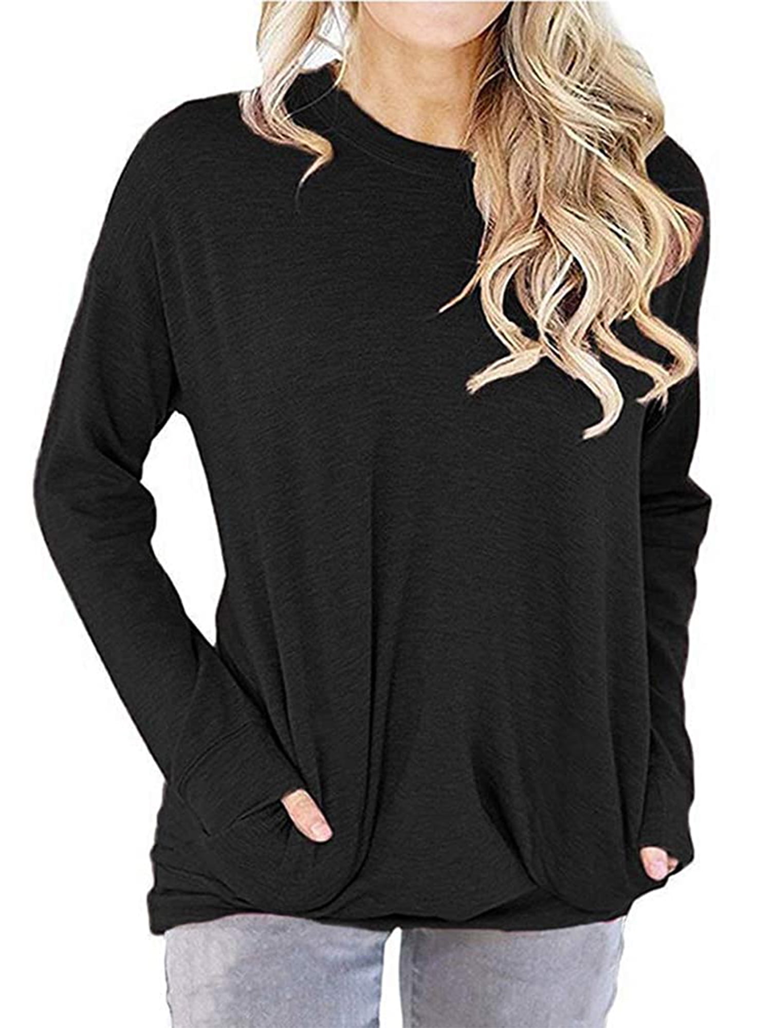 Eytino Girls Long Sleeve T Shirts Casual Solid Button Side Loose Crew Neck Tunic Tops Size 4-13 