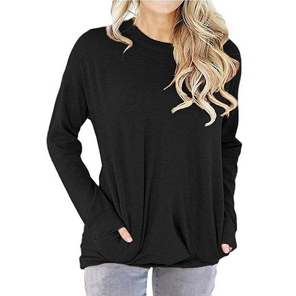 Verno - Womens Plus Size Baggy Shirts Long Sleeve Casual Round Neck ...