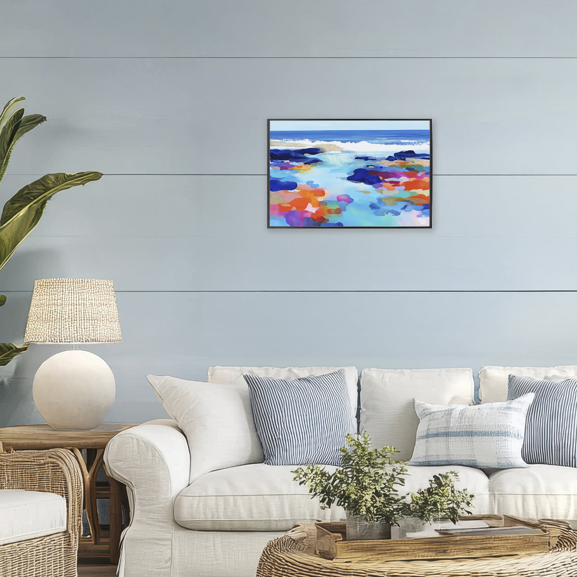 Stupell Industries Coastal Pools Overlay Abstraction Black Framed Giclee Art, design by Chromatic Storm Studio